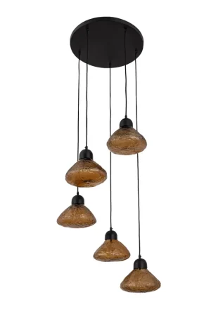 Direct Verzonden PTMD Hanglamp Anna Brown textured glass met 5 lampen groot