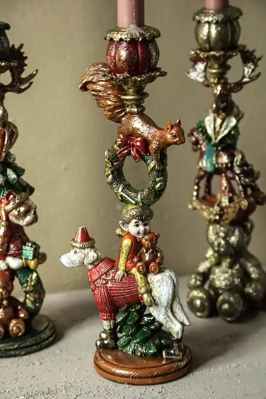 Lage Kosten PTMD Kandelaar Kerst Rood met eekhoorn en hond
