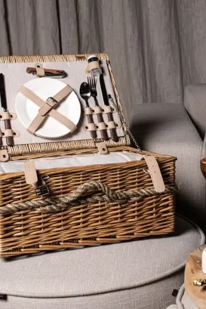 Laatste Kans PTMD Kinzey Naturel wilgen picknickmand voor 2 personen