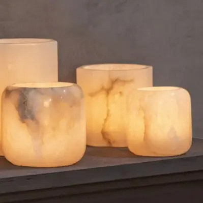 Betrouwbaar PTMD Theelicht Audin Wit Alabaster rond XS