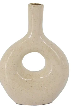 Aardewerk donut vaas beige Op = Op