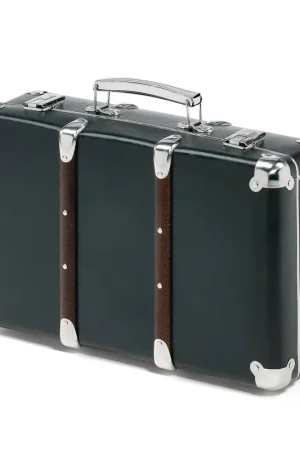 Zwarte kartonnen koffer met houten strips, Zwart, B 40 x H 25 x D 13,5 cm Meest Verkocht