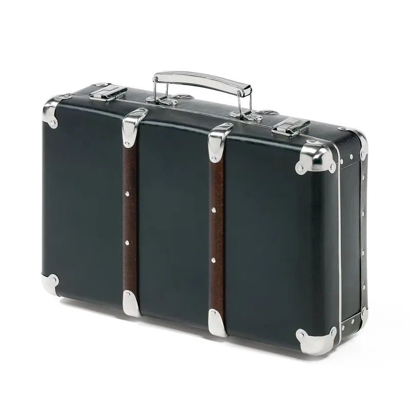 Zwarte kartonnen koffer met houten strips, Zwart, B 40 x H 25 x D 13,5 cm Meest Verkocht