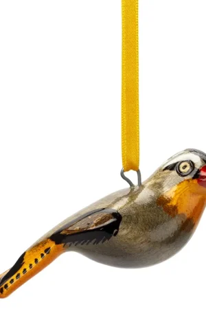 Decoratieve vogel hout met de hand gesneden, Heuglins roodborstje Favoriet