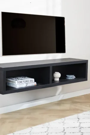 Zwevend TV Meubel Zwart Melamine Bernie 125x30x35 cm Aanbieding