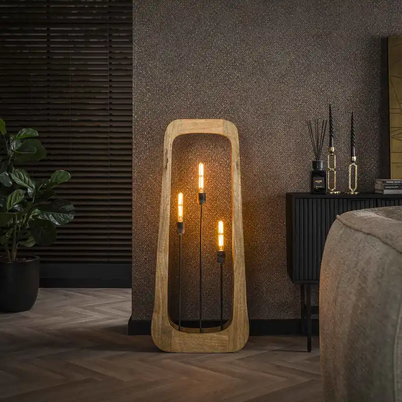 Beste Prijs Vloerlamp organisch Akira mangohout 3L