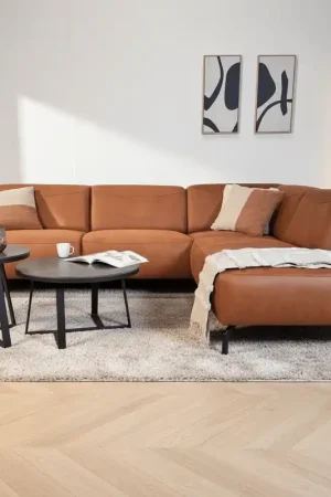 Hoekbank cognac robuust eco-leer Barin - rechts Gecertificeerd