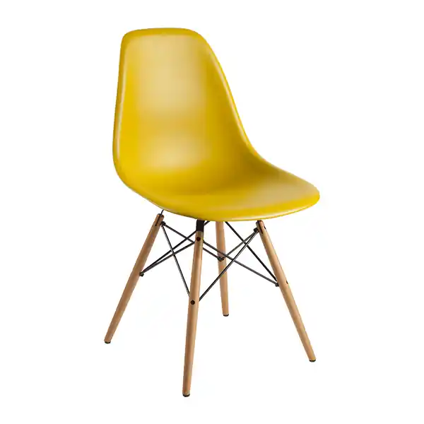 Merkproduct DSW Eames Plastic Chair Ahorn zitting mosterdgeel
